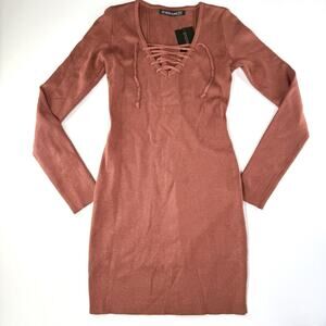 Haute Rogue Corset Knit Sweater Long Sleeves Dress Size M NWT